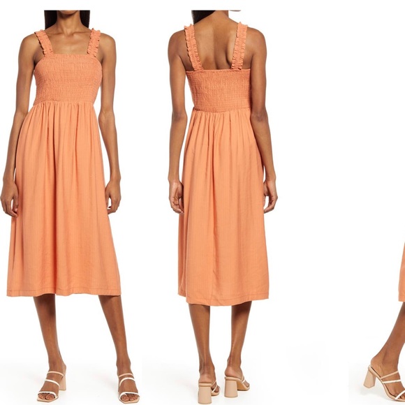 NWT - Orange NSR Smocked Sleeveless Midi Sundress - Sz Small - Picture 16 of 16